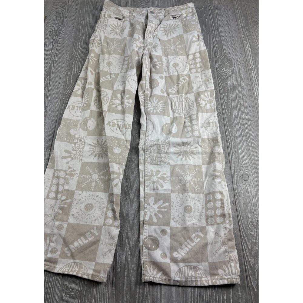Smiley Originals X H&M Loose Fit High Waist Denim Jean All Over Print Beige 8/31